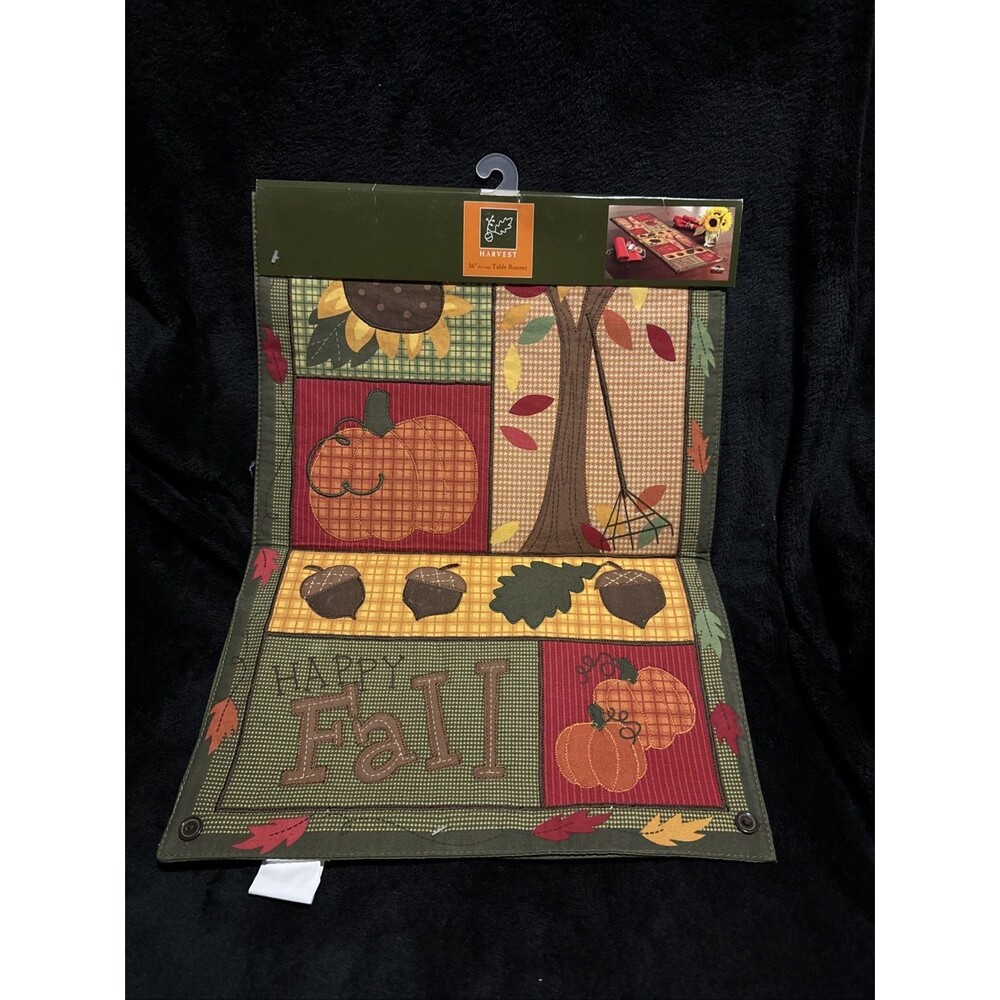 Happy Fall NEW Table Runner Leaves Pumpkins Apples Sunflower 36" Harvest